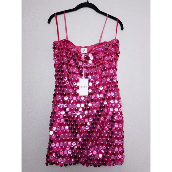 NWT Runaway The Label Cortez Mini Dress M Pink Sequin Sleeveless Stretch - Picture 4 of 11